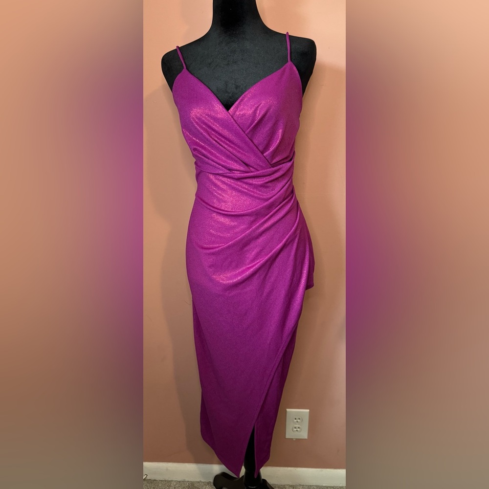 Metallic Glow High Slit Midi Dress